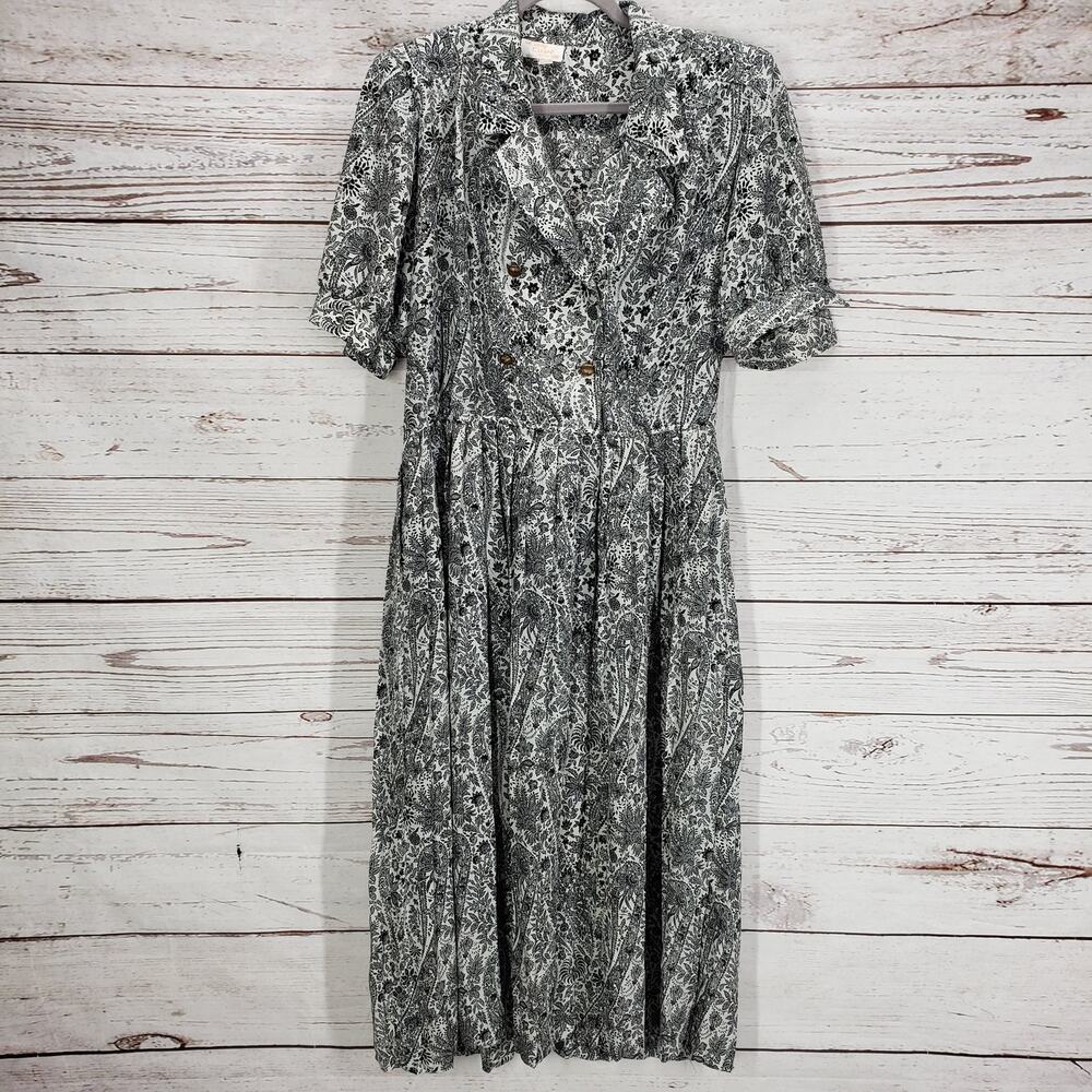 Lady Carol Of New York Vintage Black &White Paisley Pleated Dress Size 10